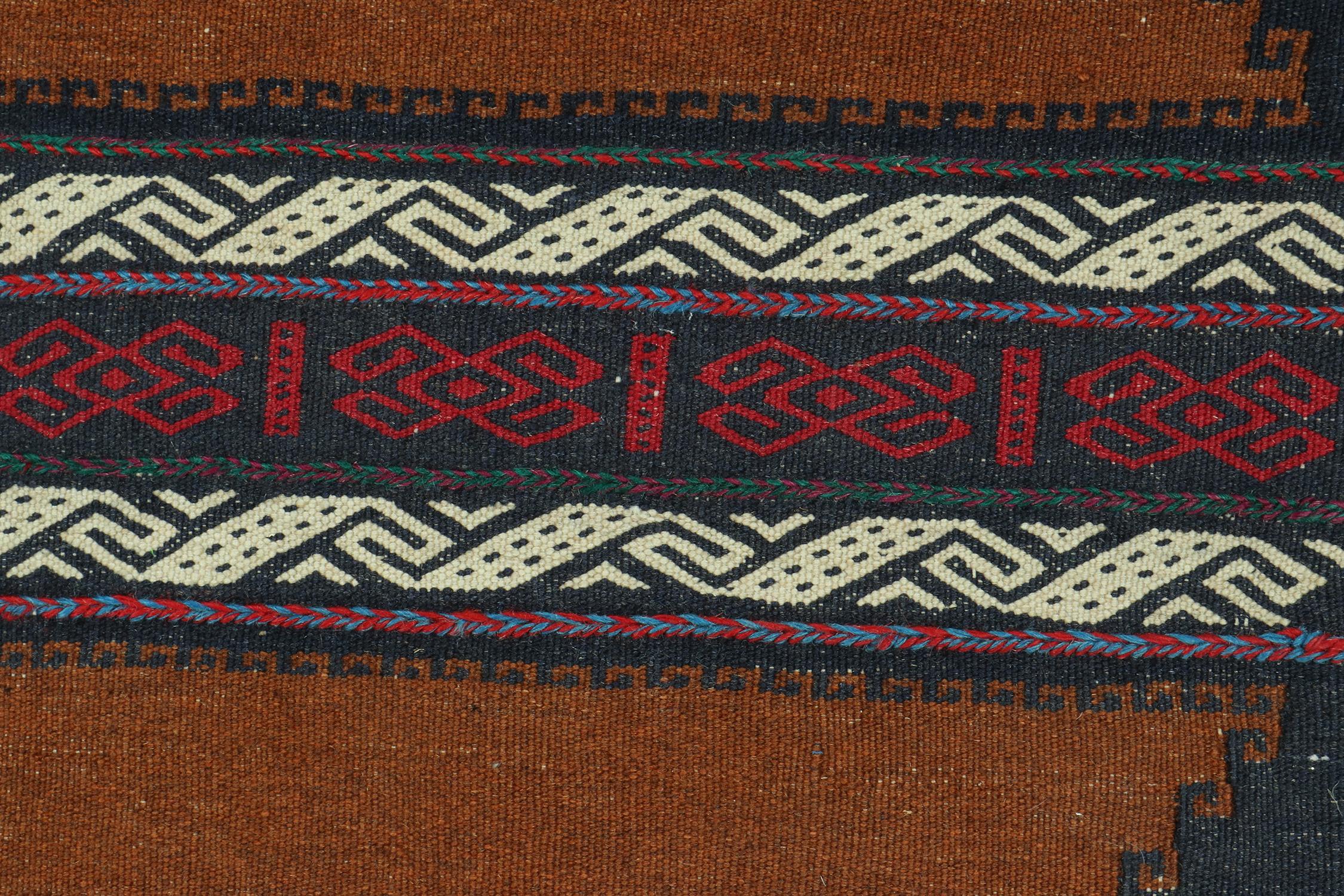 Late 20th Century Vintage Sofreh Persian Kilim in Brown with Geometric Patterns, by Rug & Kilim For Sale