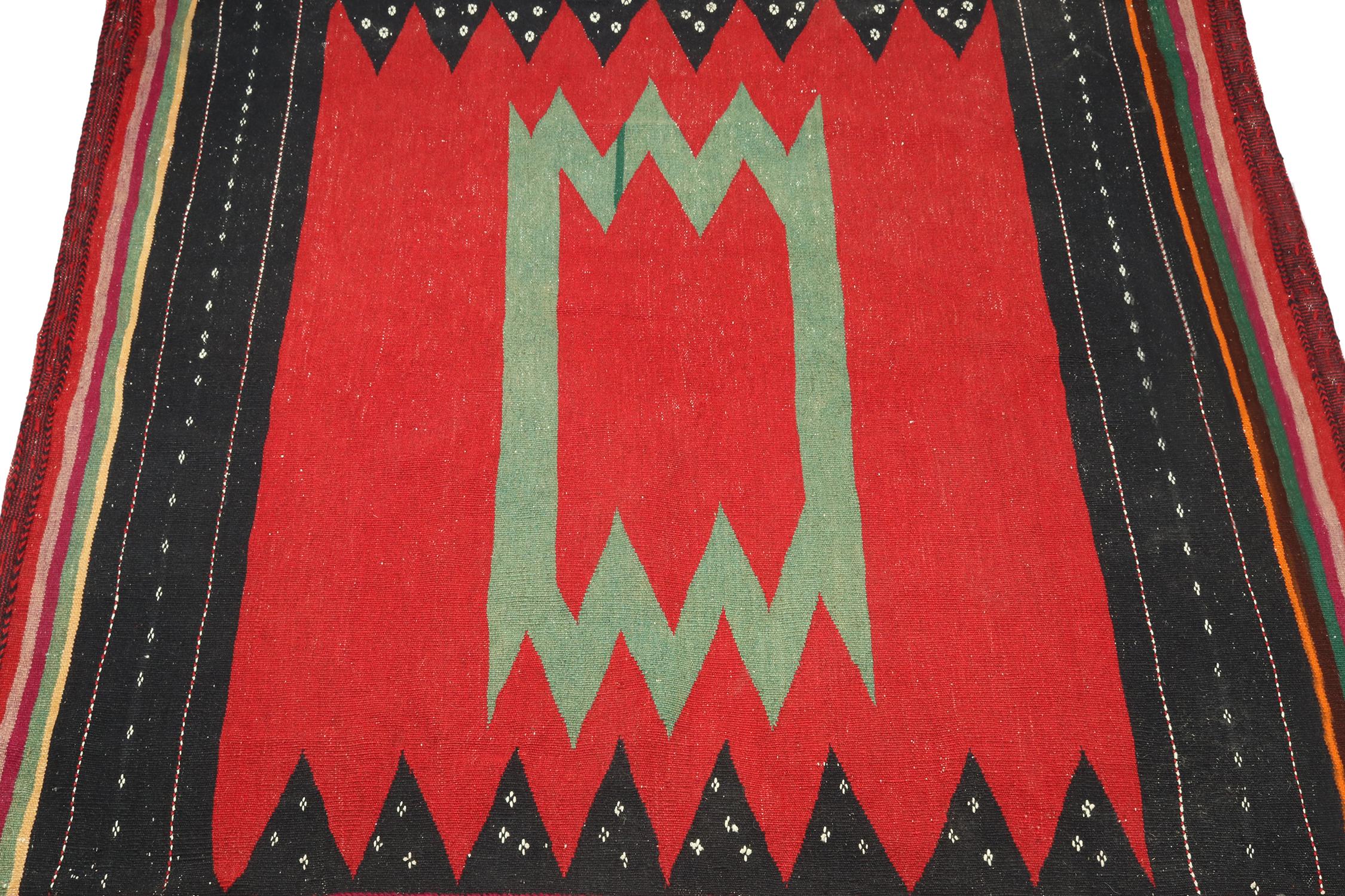 Tribal Vintage Sofreh Persian Kilim in Red with Teal and Black Pattern - by Rug & Kilim For Sale