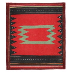 Retro Sofreh Persian Kilim in Red with Teal and Black Pattern - by Rug & Kilim