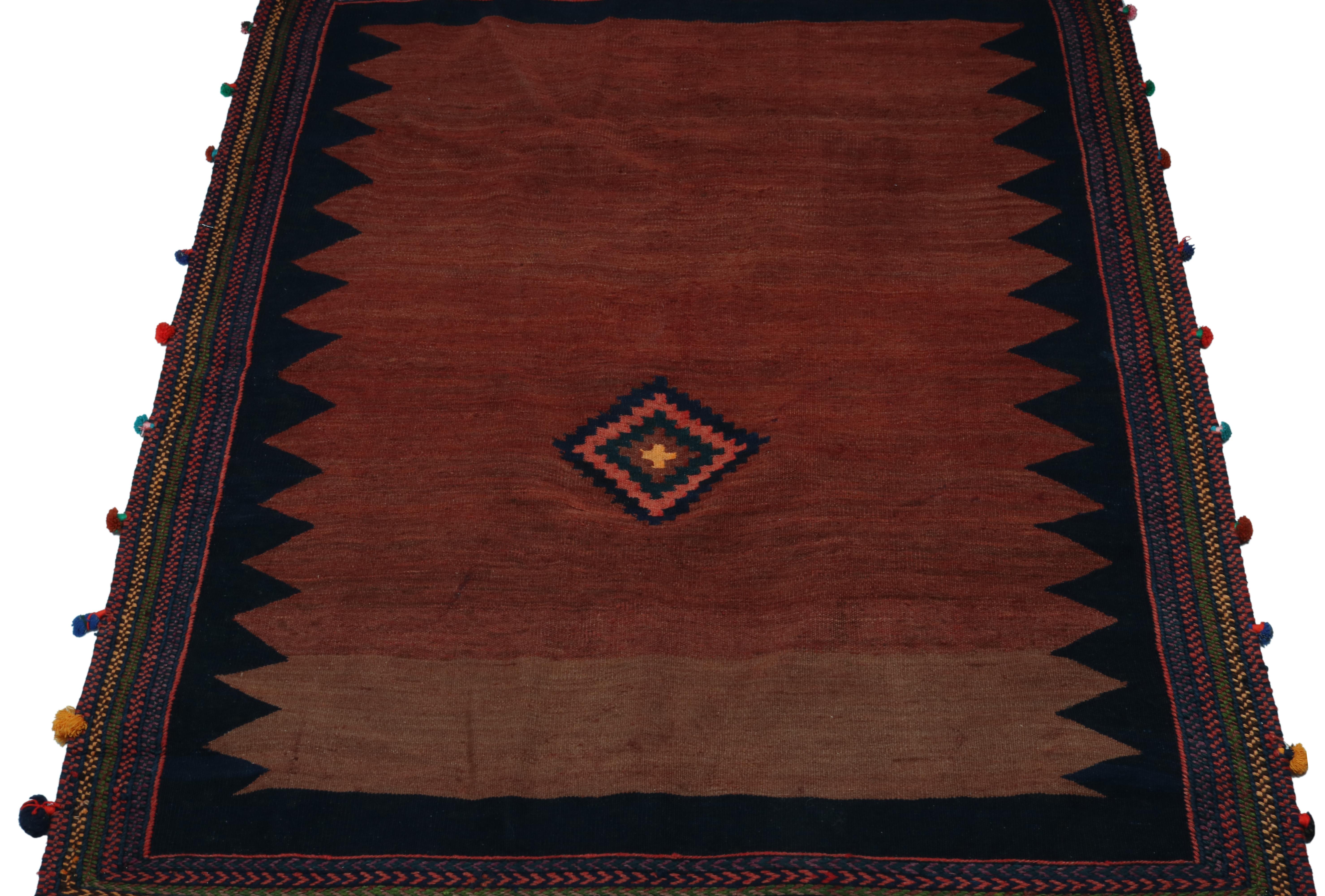 Tribal Vintage Sofreh Persian Kilim Square Rug in Brown Open Field, by Rug & Kilim For Sale