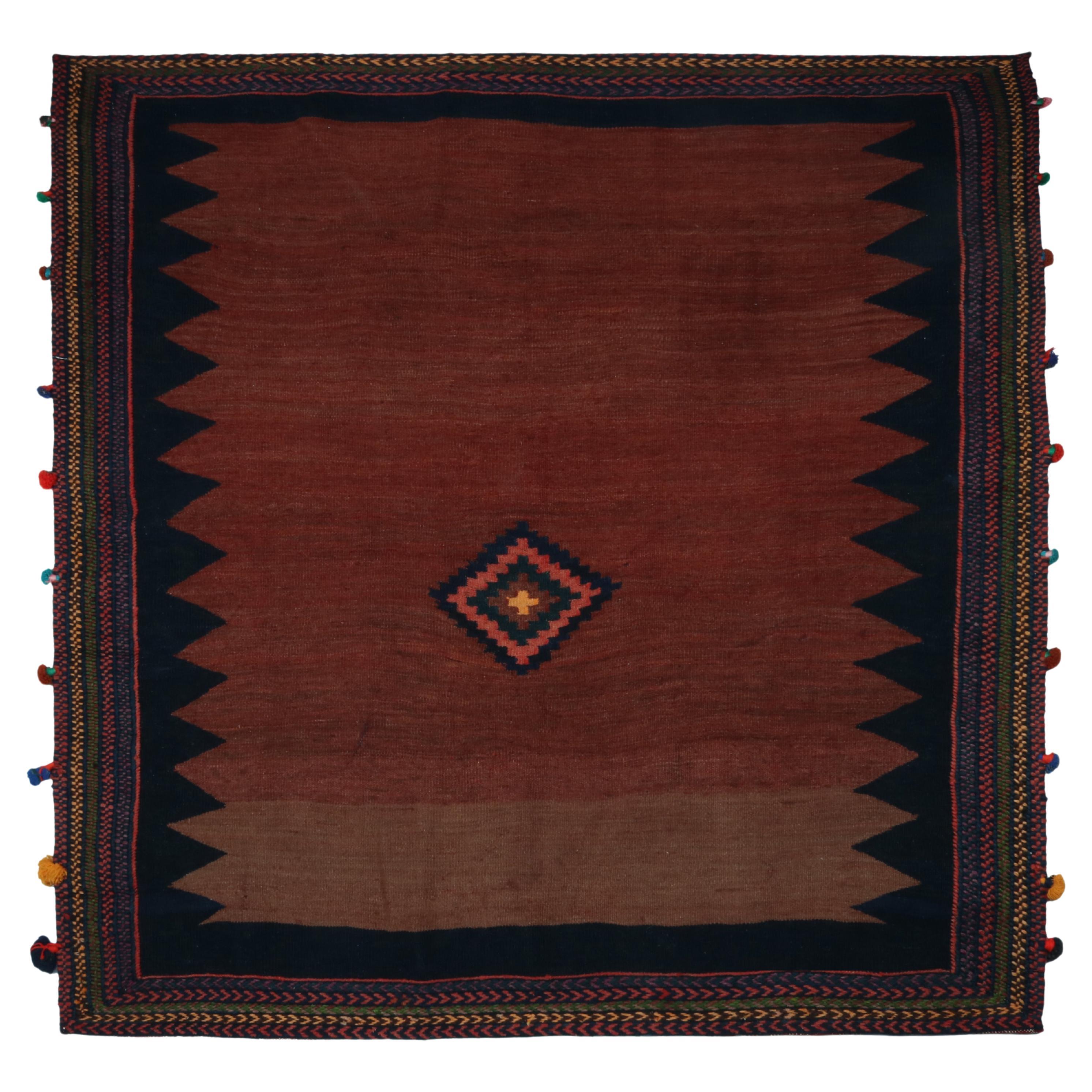 Vintage Sofreh Persian Kilim Square Rug in Brown Open Field, by Rug & Kilim For Sale