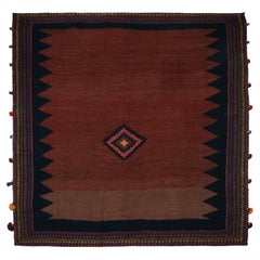 Retro Sofreh Persian Kilim Square Rug in Brown Open Field, by Rug & Kilim