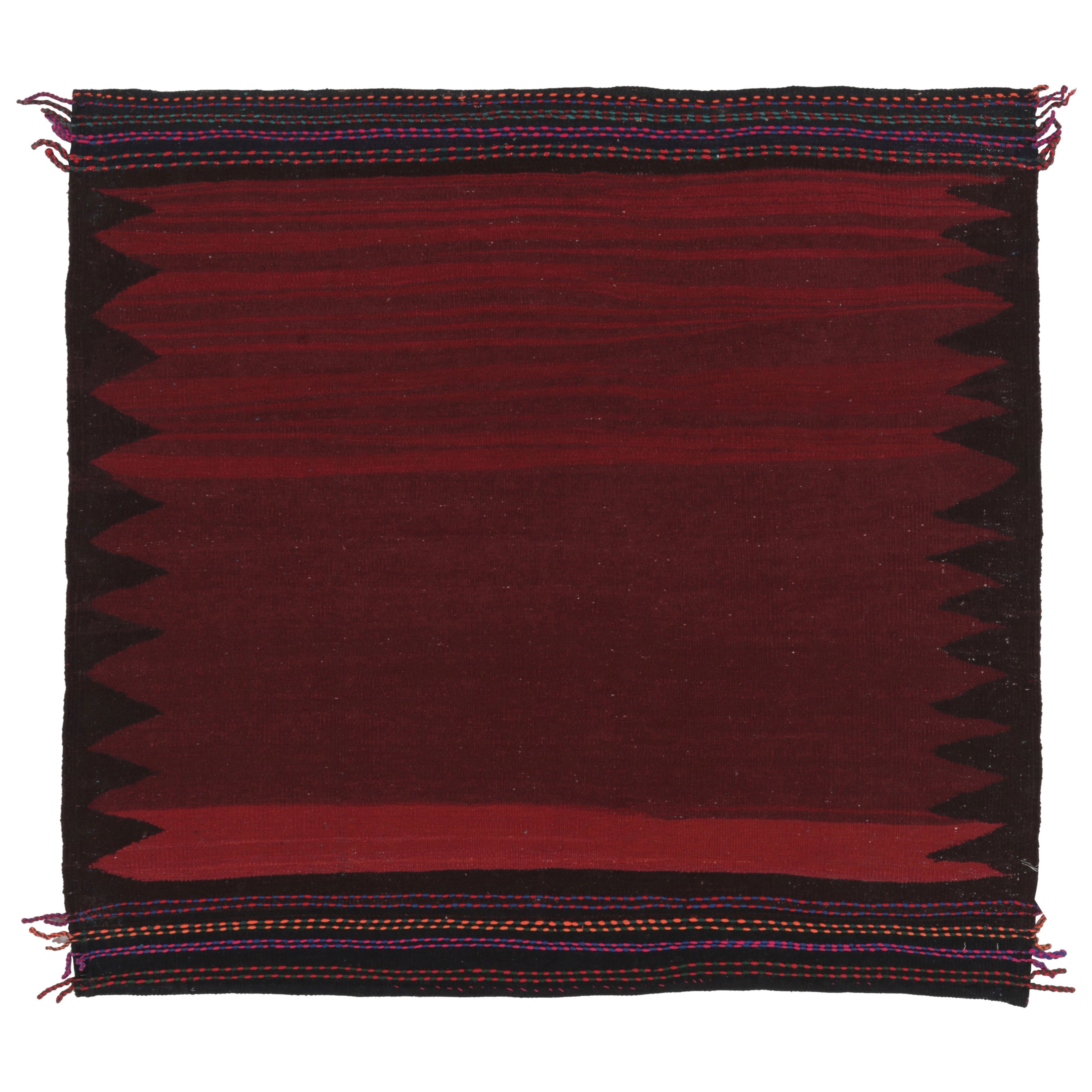 Vintage Sofreh Persian Kilim, Square Rug in Deep Red Open Field - Rug
Kilim