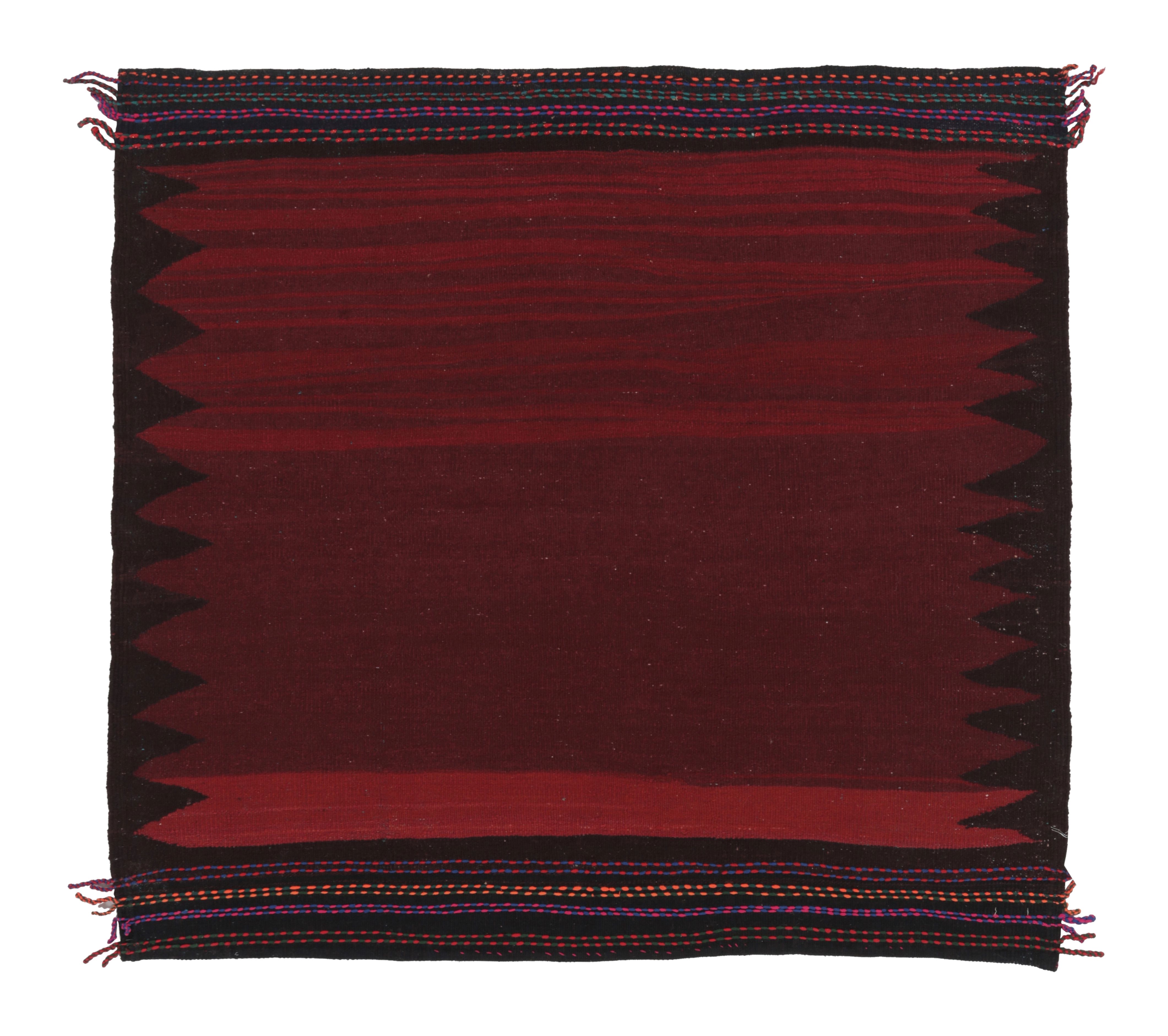 Vintage Sofreh Persian Kilim, Square Rug in Deep Red Open Field - Rug 
Kilim