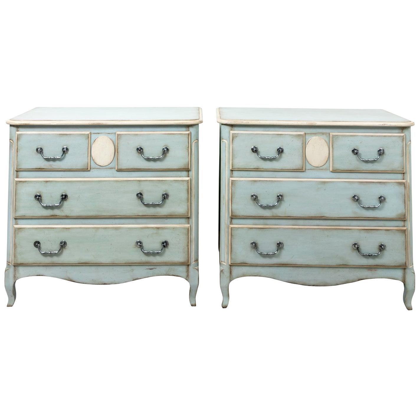 Vintage Soft Blue Painted French Commodes