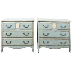 Vintage Soft Blue Painted French Commodes