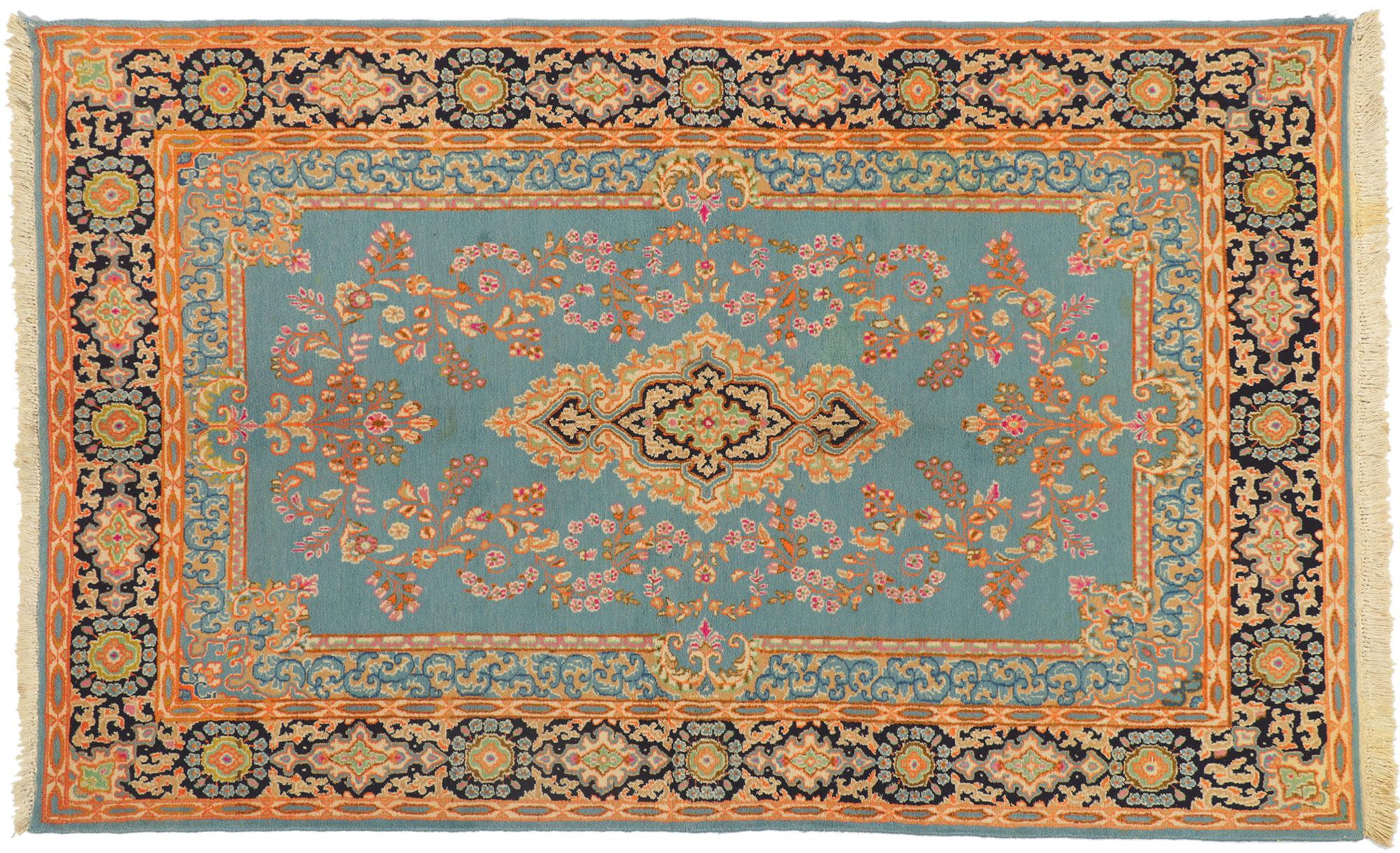 Vintage Soft Blue Persian Kerman Rug with Timeless Elegance For Sale 3
