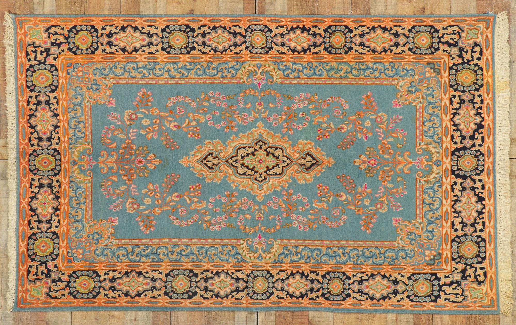 Vintage Soft Blue Persian Kerman Rug with Timeless Elegance For Sale 2