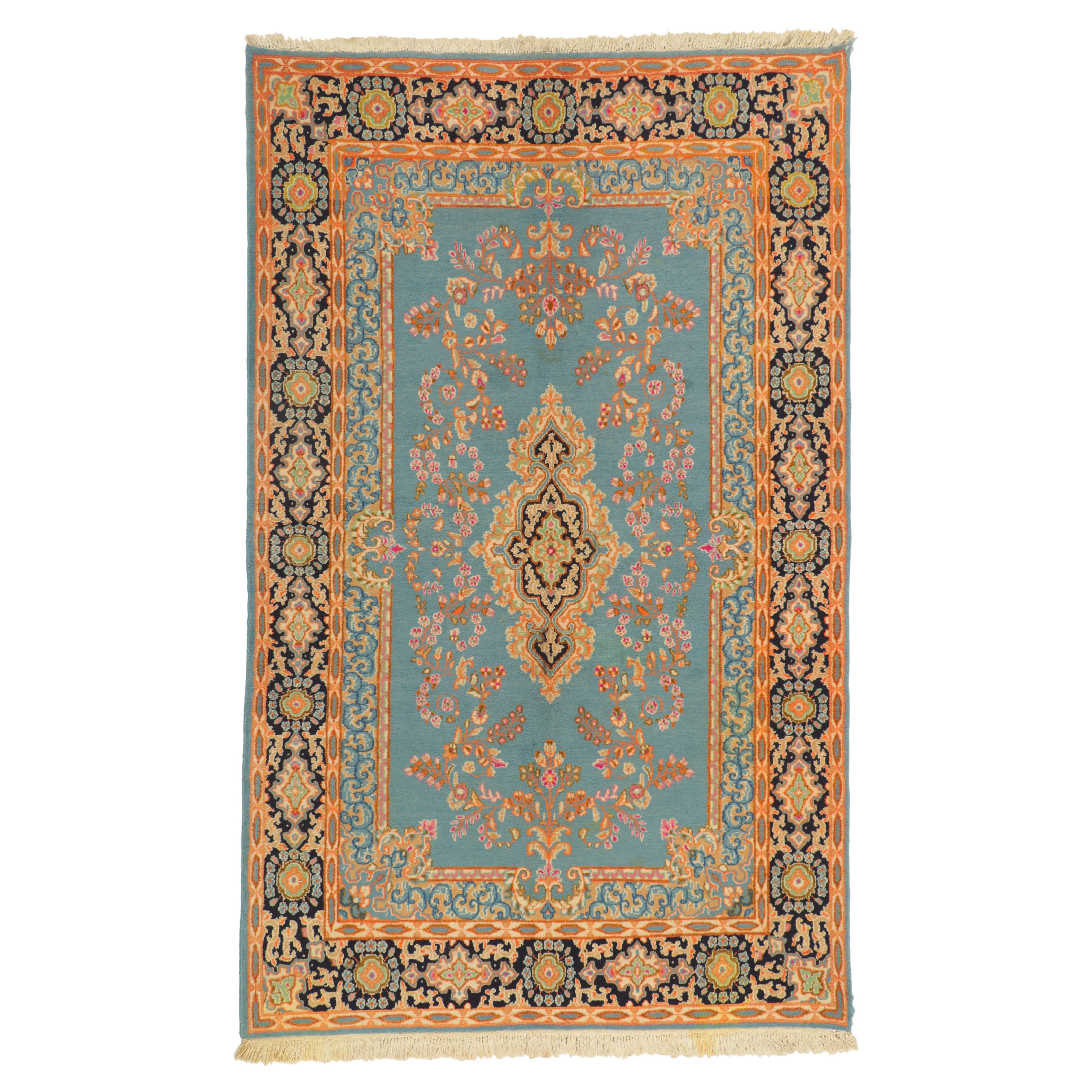 Vintage Soft Blue Persian Kerman Rug with Timeless Elegance