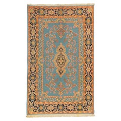 Used Soft Blue Persian Kerman Rug with Timeless Elegance