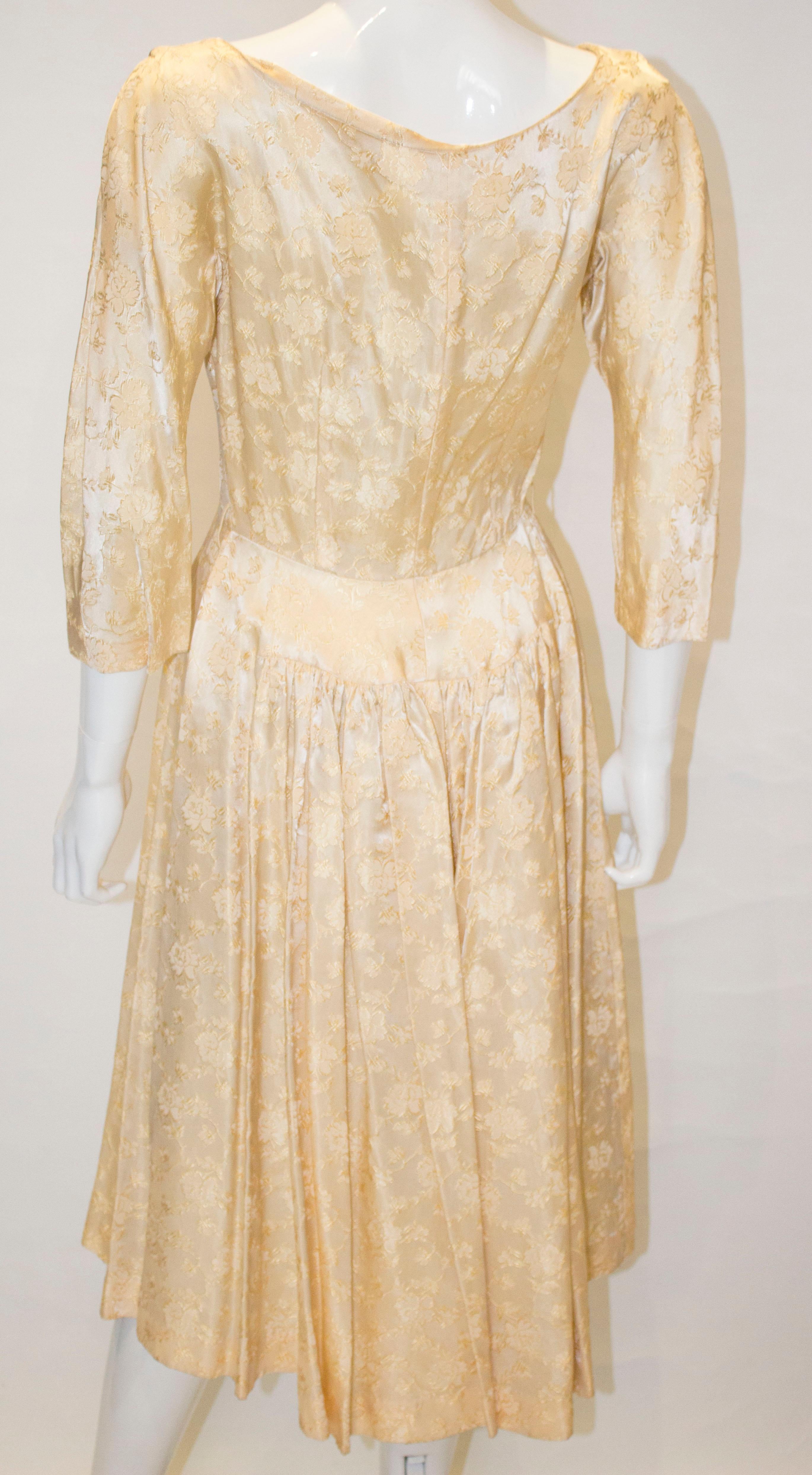 Women's Vintage Soft Gold Brocade Cocktail Dress For Sale