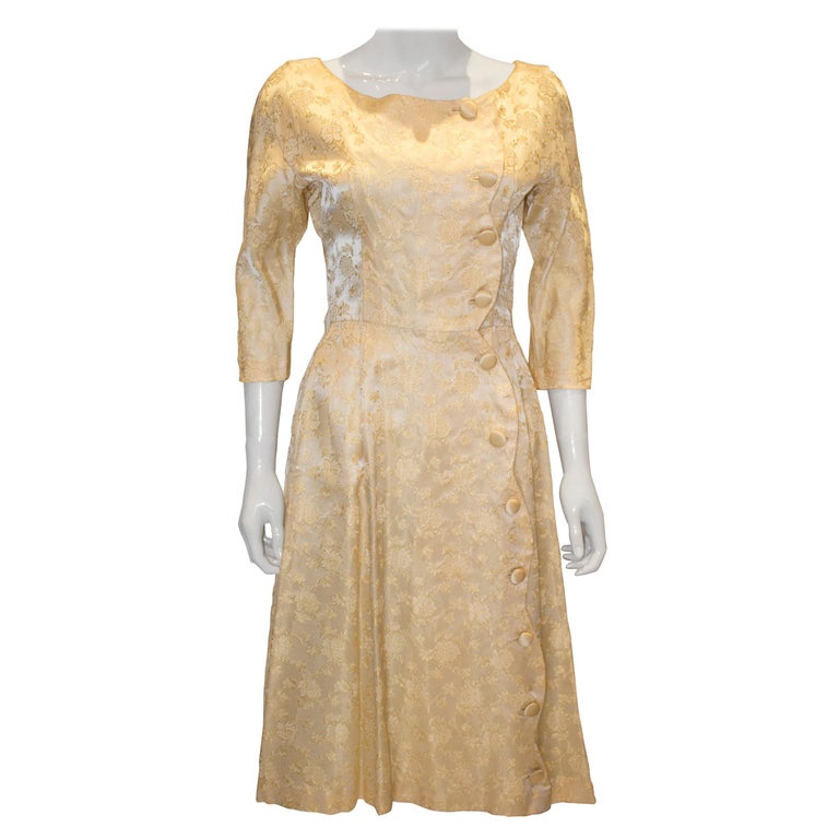 Vintage Soft Gold Brocade Cocktail Dress For Sale At 1stdibs Gold Brocade Dress