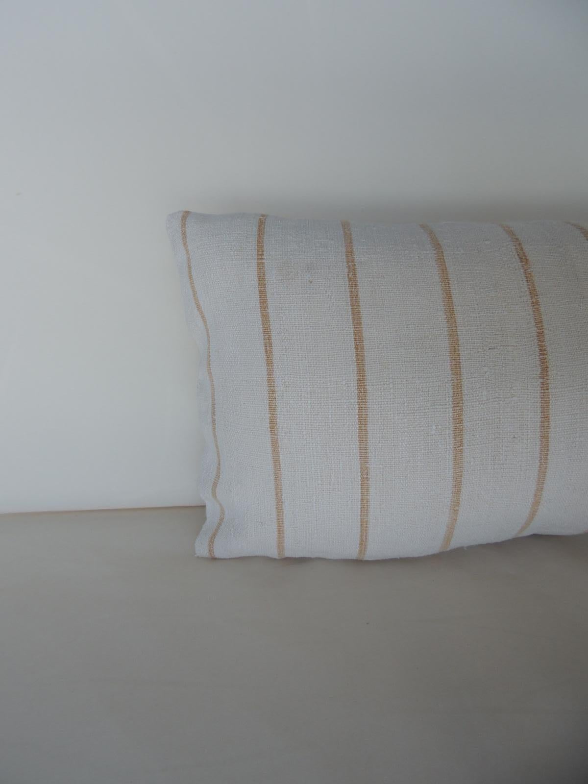 French Vintage Soft Yellow Stripes Grain Sack Linen Decorative Lumbar Pillow