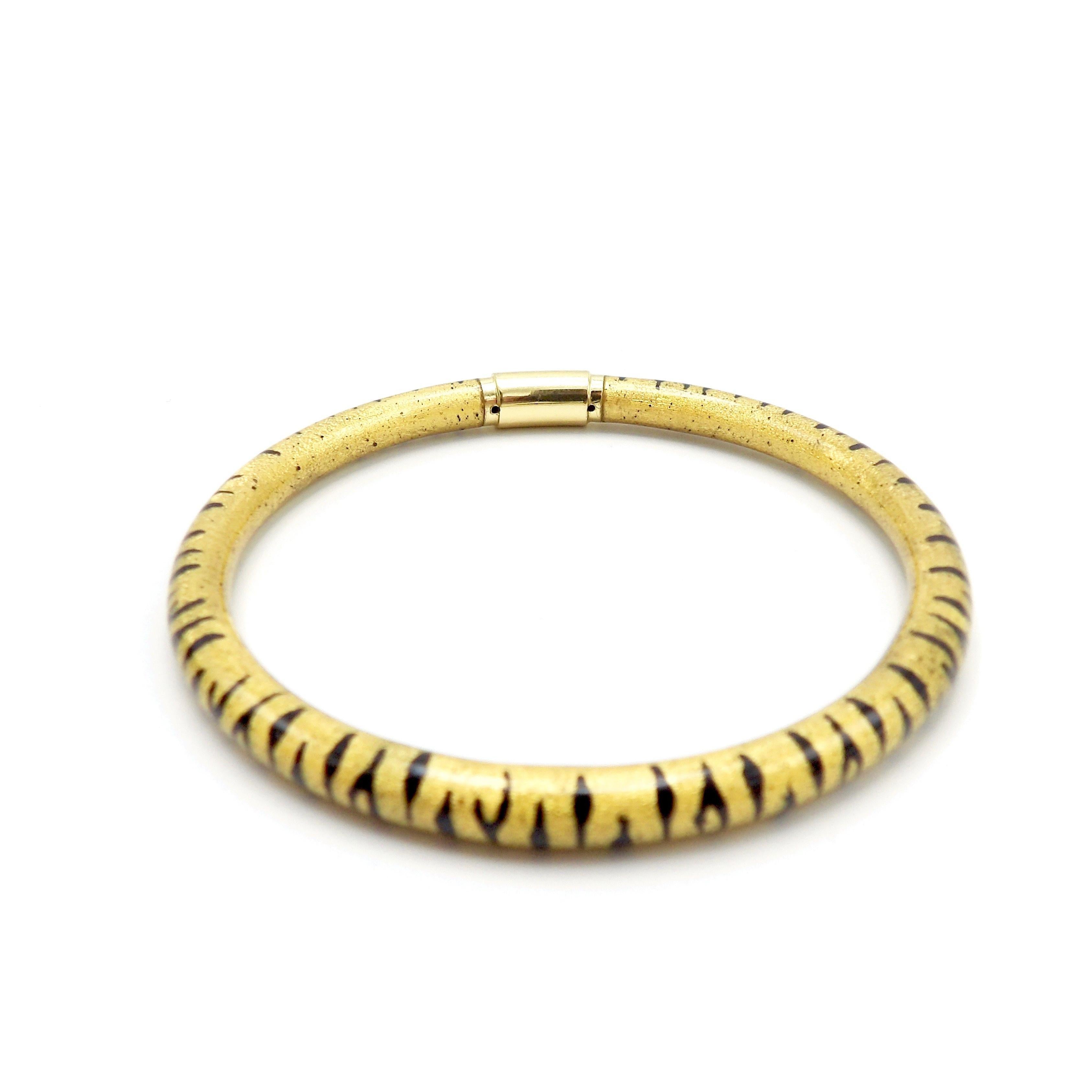 Contemporary Soho 18K Gold Enamel Tiger Stripe Bangle Bracelet, circa 2010 For Sale