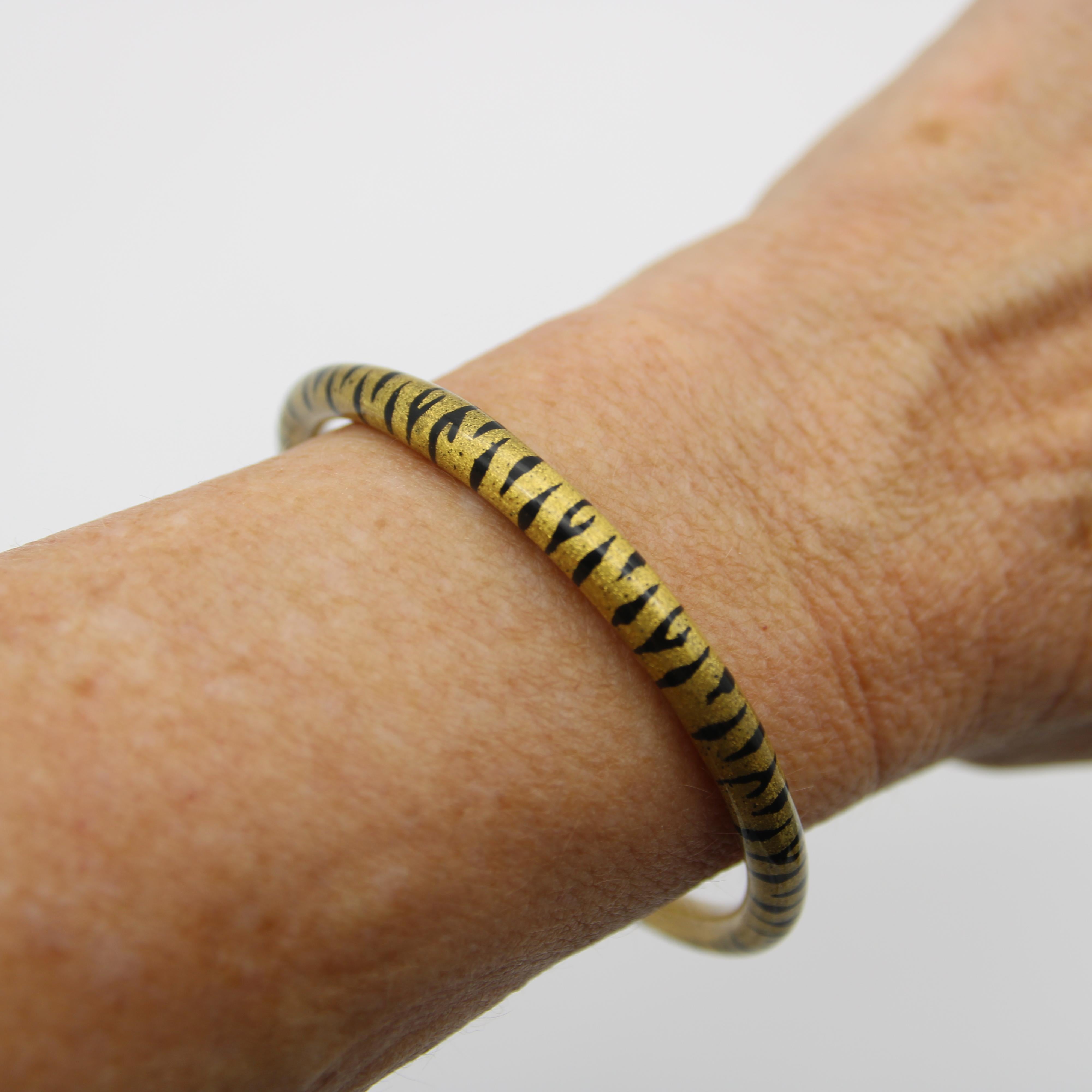Women's Soho 18K Gold Enamel Tiger Stripe Bangle Bracelet, circa 2010 For Sale
