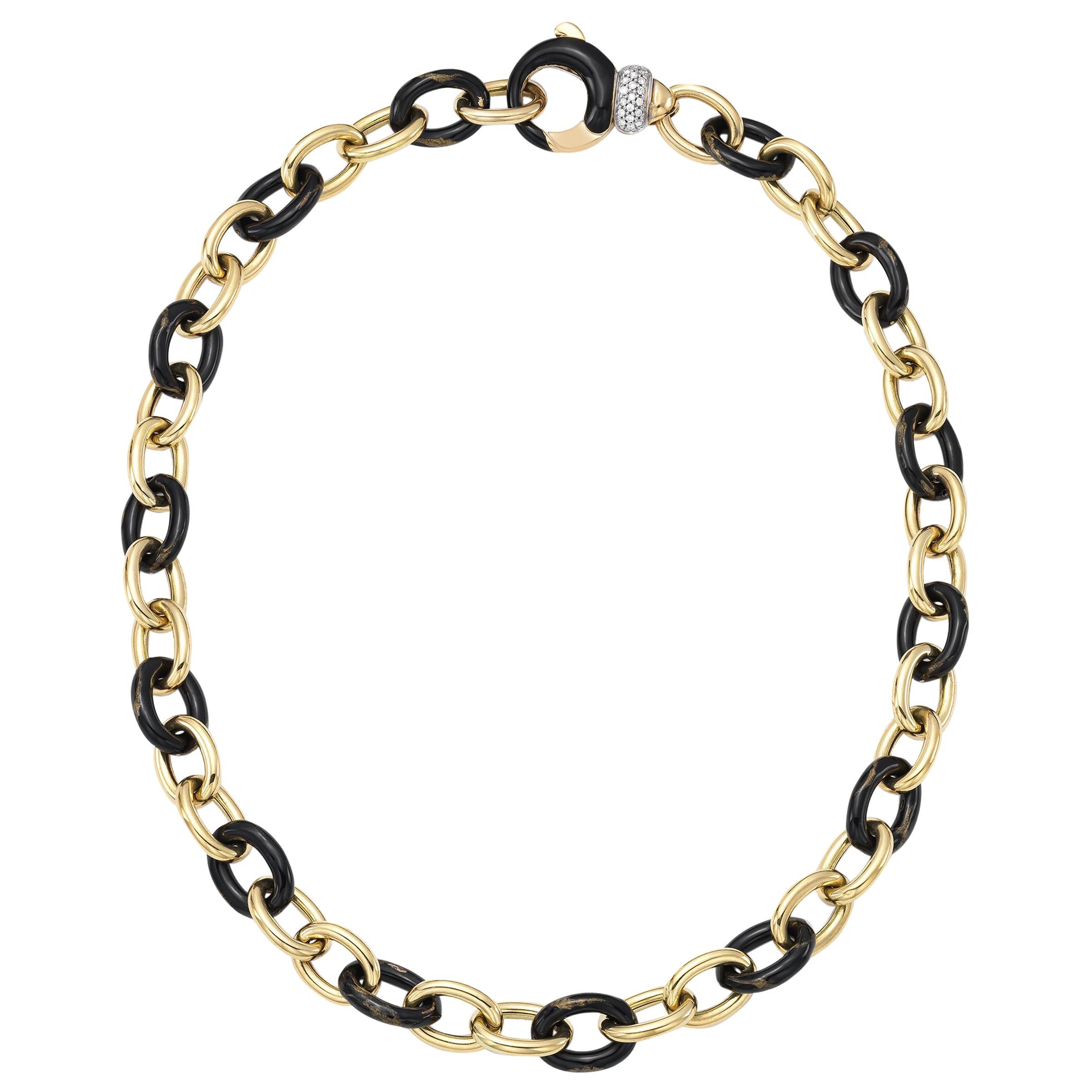 Vintage Soho Black and Yellow Foliage Link Necklace with Diamond Clasp