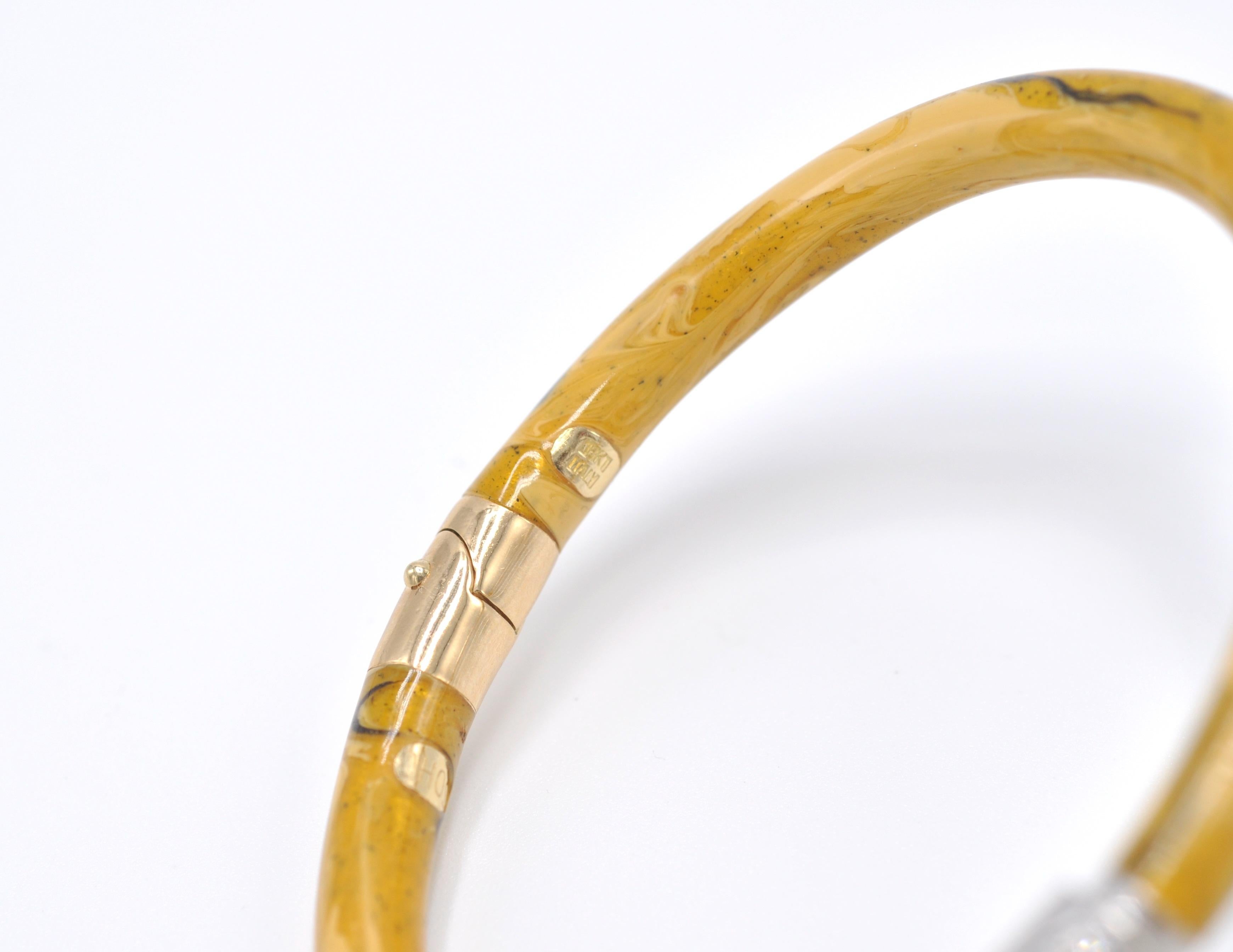 Contemporary Vintage Soho Yellow Enamel Bracelet with Two-Diamond Stations