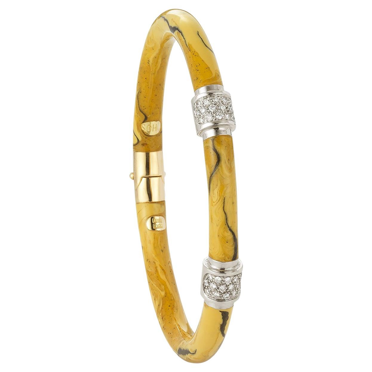 Vintage Soho Yellow Enamel Bracelet with Two-Diamond Stations