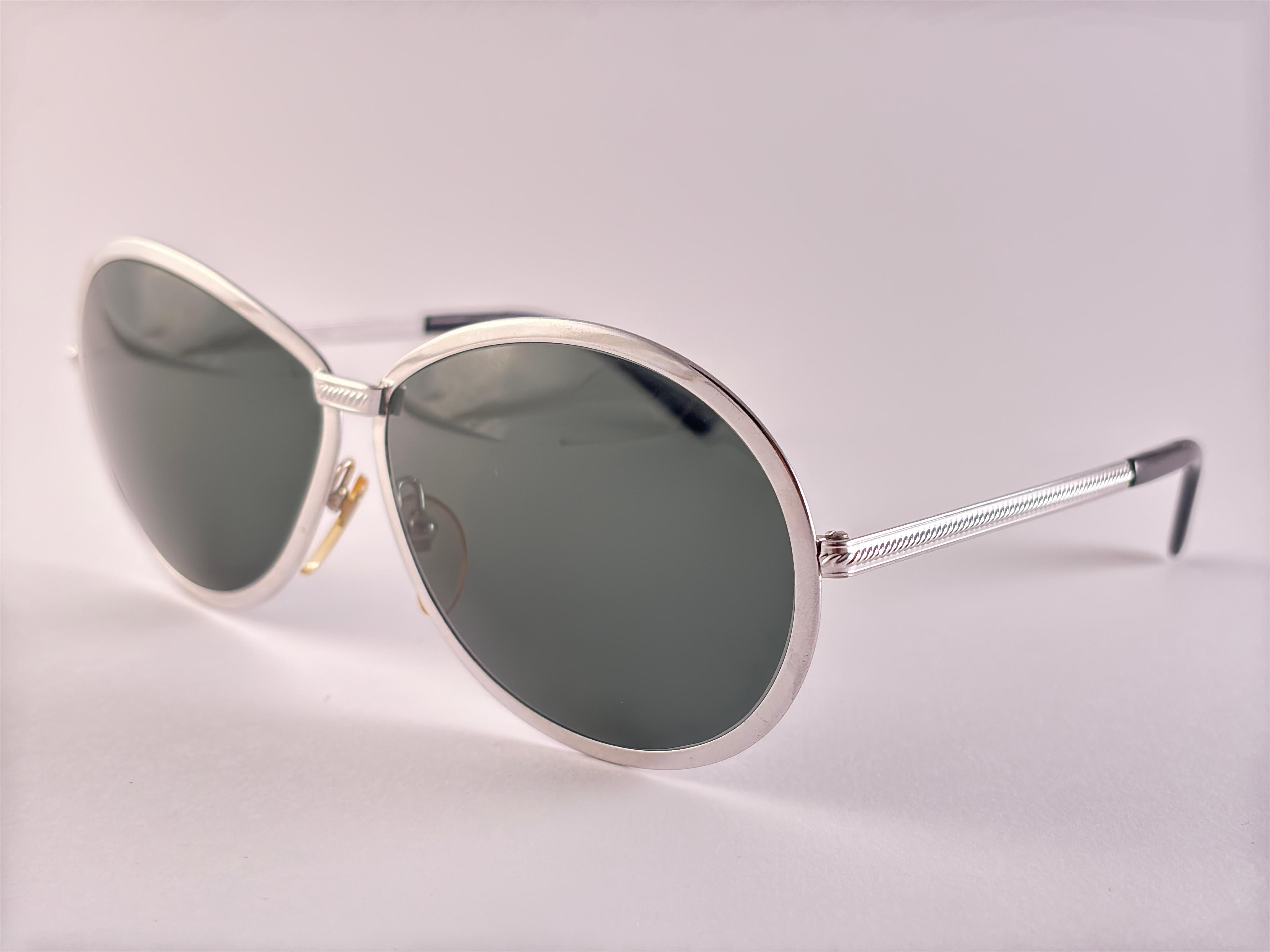 Black Vintage Sol Amor Oversized Silver 1970's Sunglasses Made in France For Sale