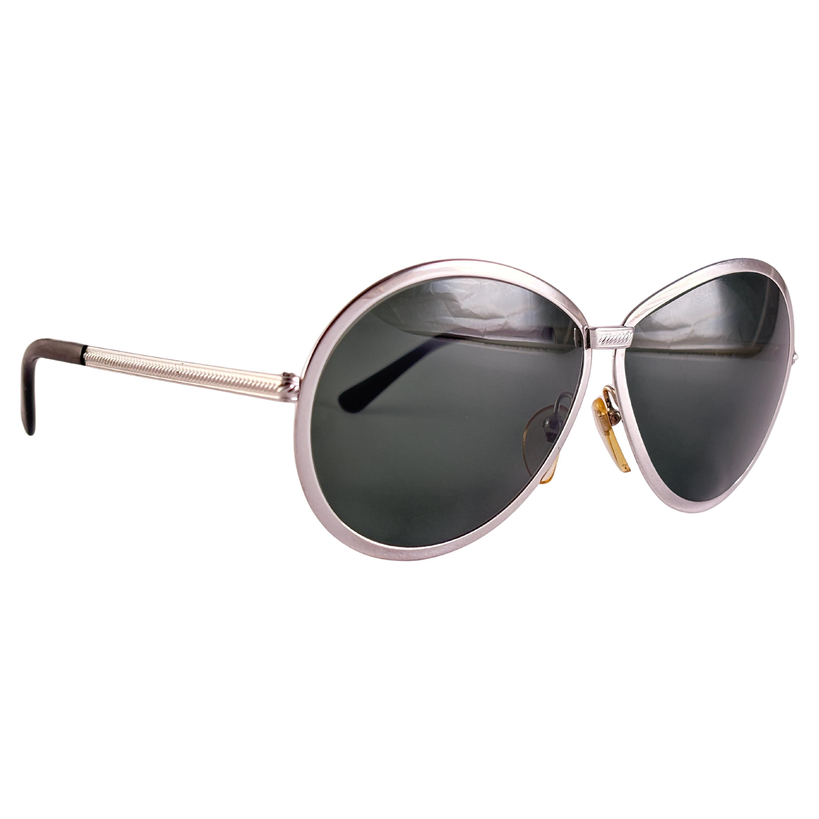 Vintage Sol Amor Oversized Silver 1970's Sunglasses Made in France For Sale