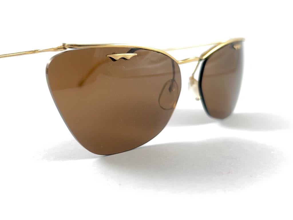 Vintage Sol Amor Wrap Gold Semi Rimless 1960's  Sunglasses  For Sale 3