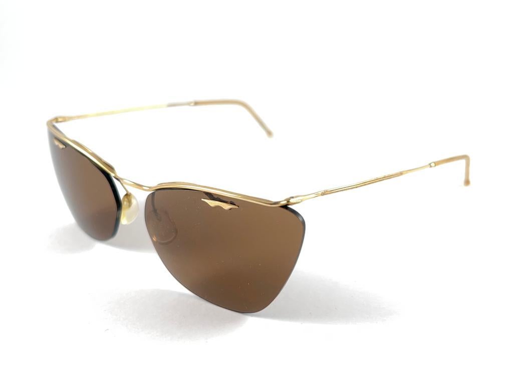Vintage Sol Amor Wrap Gold Semi Rimless 1960's  Sunglasses  For Sale 5