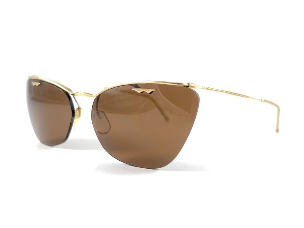 Vintage Sol Amor Wrap Gold Semi Rimless 1960's  Sunglasses  For Sale 2