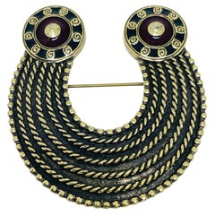 Vintage SOLDOR signed gold tone red enamel designer brooch