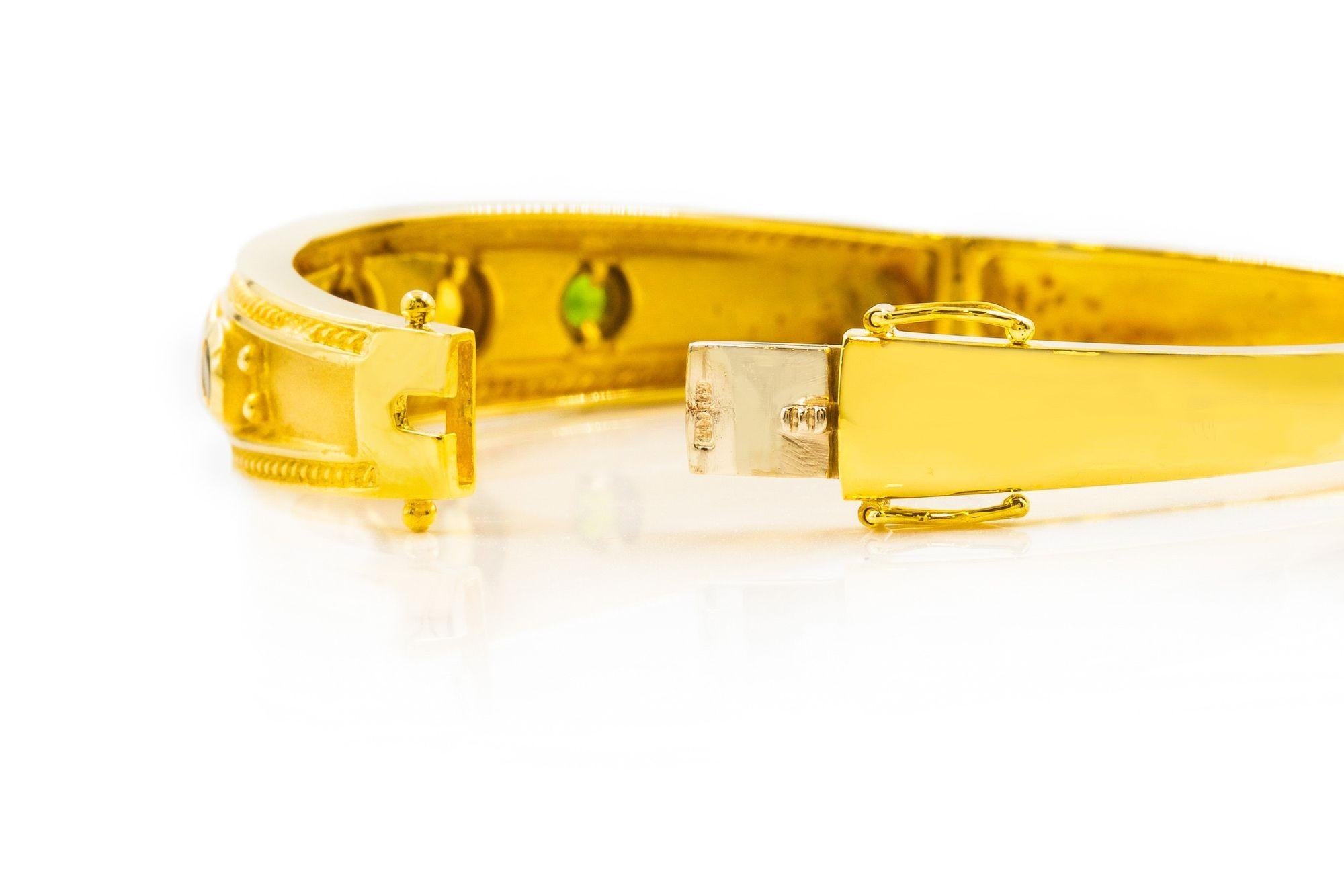 Vintage Solid 14k Gold Bangle Bracelet with Amethyst, Tourmaline and Beryl For Sale 5