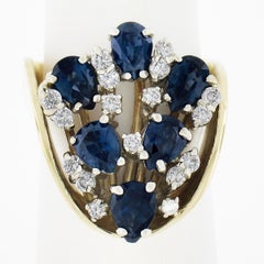 Vintage Solid 14K Two Tone Gold 2.70ctw Pear Sapphire & Diamond Cocktail Ring