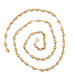 Vintage Solid 14k Yellow Gold 35" Long Ball Bead Link Chain Necklace