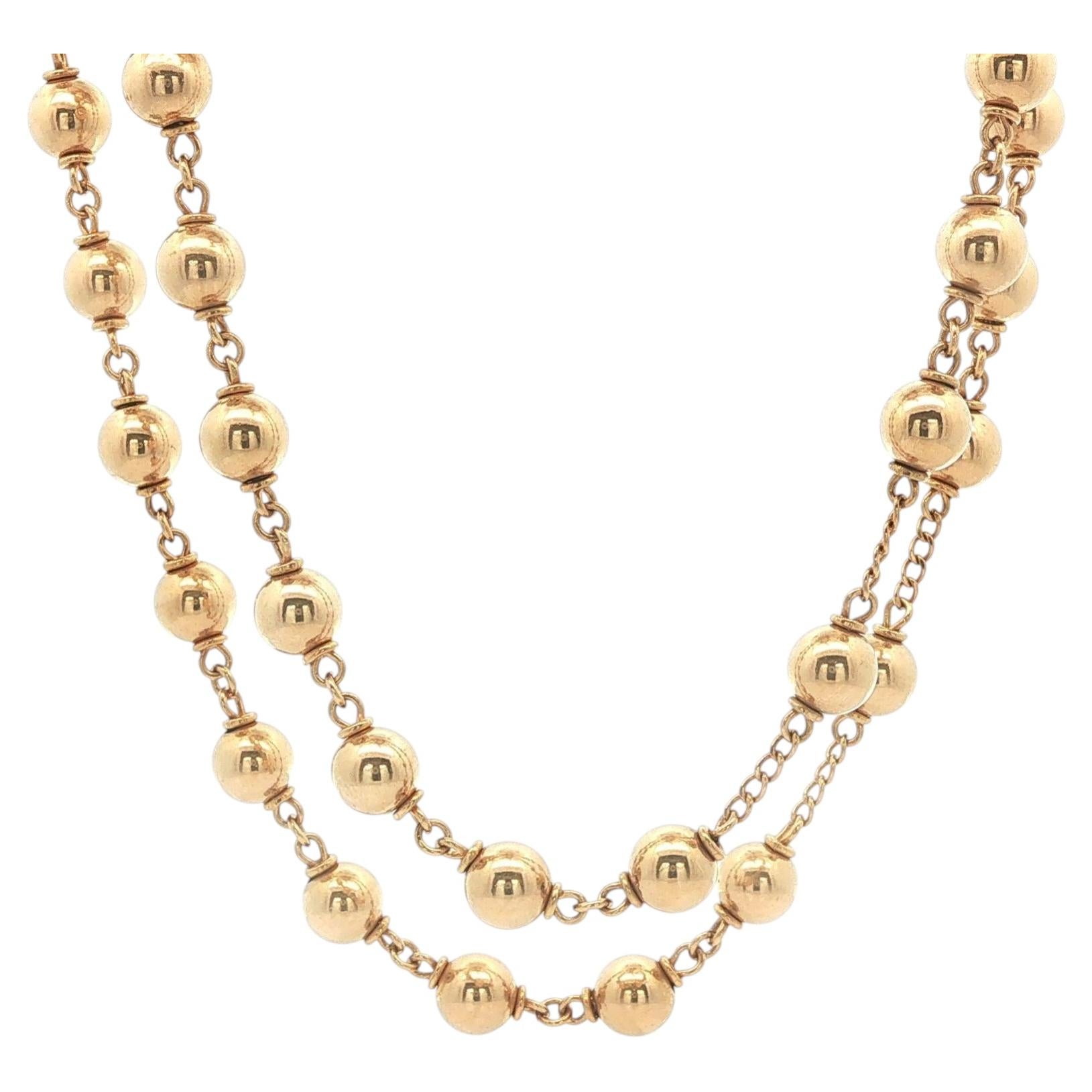 Vintage Solid 14k Yellow Gold 35" Long Ball Bead Link Chain Necklace