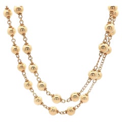 Vintage Solid 14k Yellow Gold 35" Long Ball Bead Link Chain Necklace