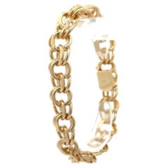 Vintage Solid 14K Yellow Gold 7.5" Polished Dual Curb Link Charm Chain Bracelet