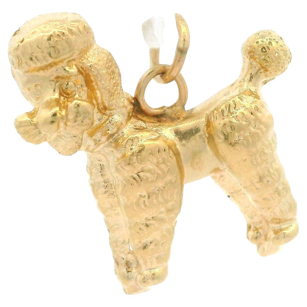 Vintage Solid 14k Yellow Gold Detailed Poodle Dog Charm Pendant