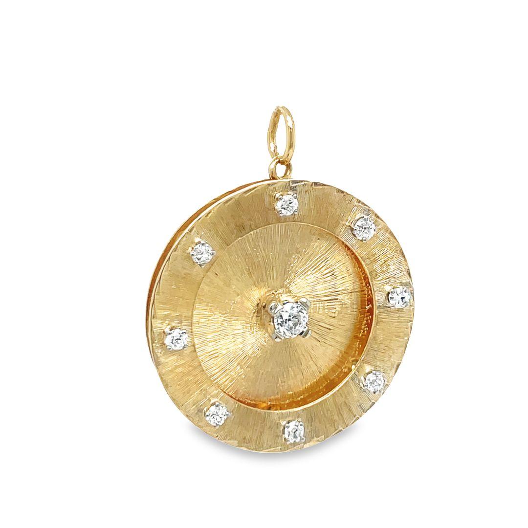 Taille ronde Pendentif breloque vintage en or jaune 14 carats massif avec diamants en vente