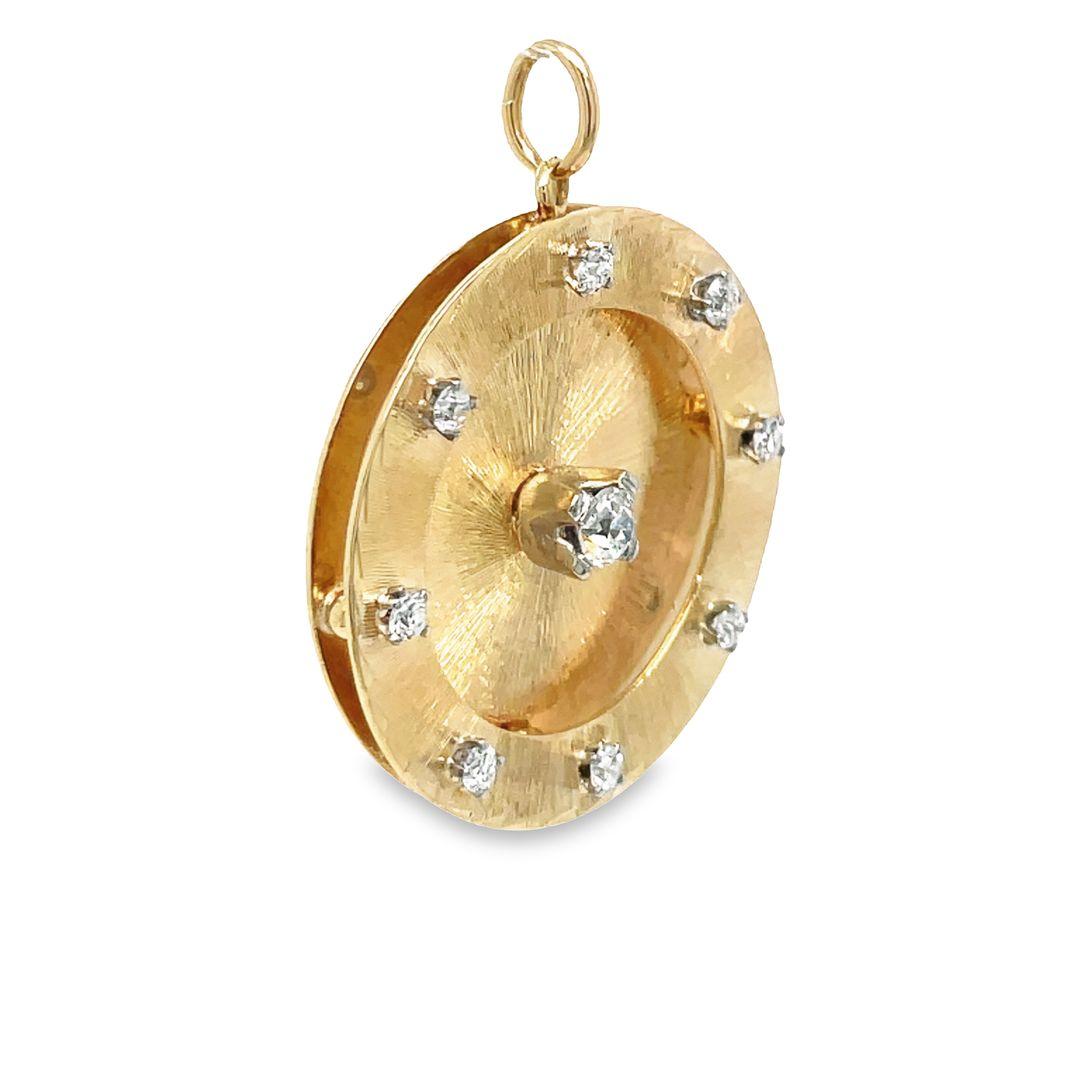 Women's or Men's Vintage Solid 14k Yellow Gold Diamond Charm Pendant For Sale