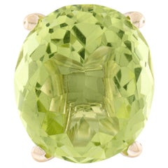 Bague cocktail solitaire vintage en or jaune massif 14 carats avec grand quartz citron ovale