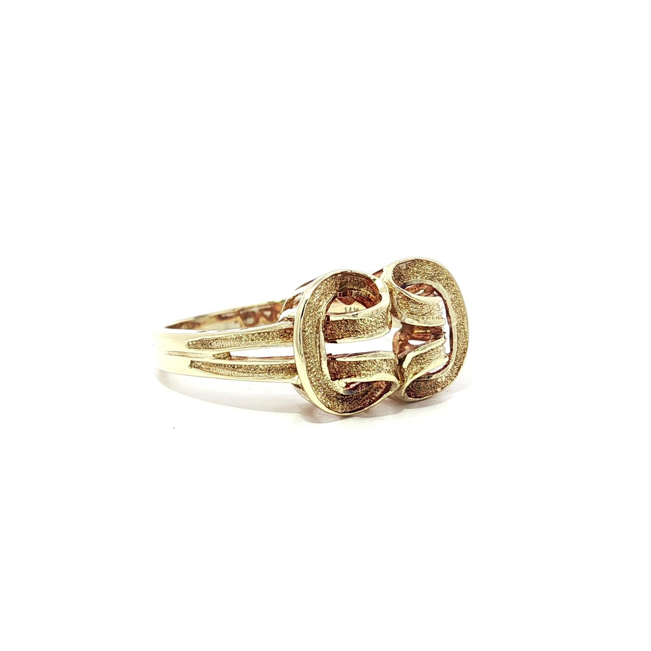 Anillo de oro amarillo macizo de 14 quilates con textura de nudo abierto sz7 en venta 2