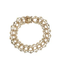 Vintage Solid 14K Yellow Gold Twisted Rope Woven Link Charm Bracelet