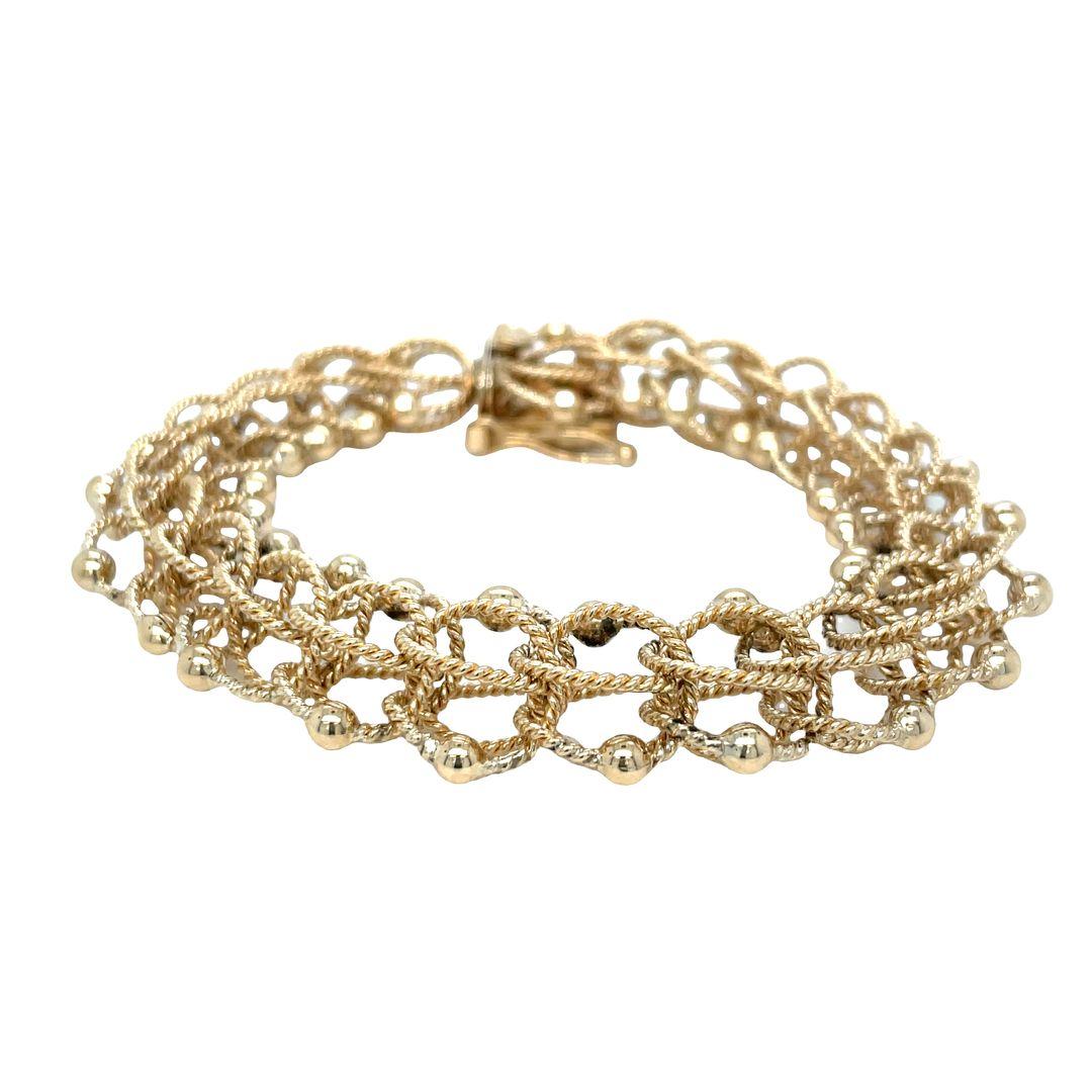 Vintage Solid 14K Yellow Gold Twisted Rope Woven Link Charm Bracelet For Sale 1