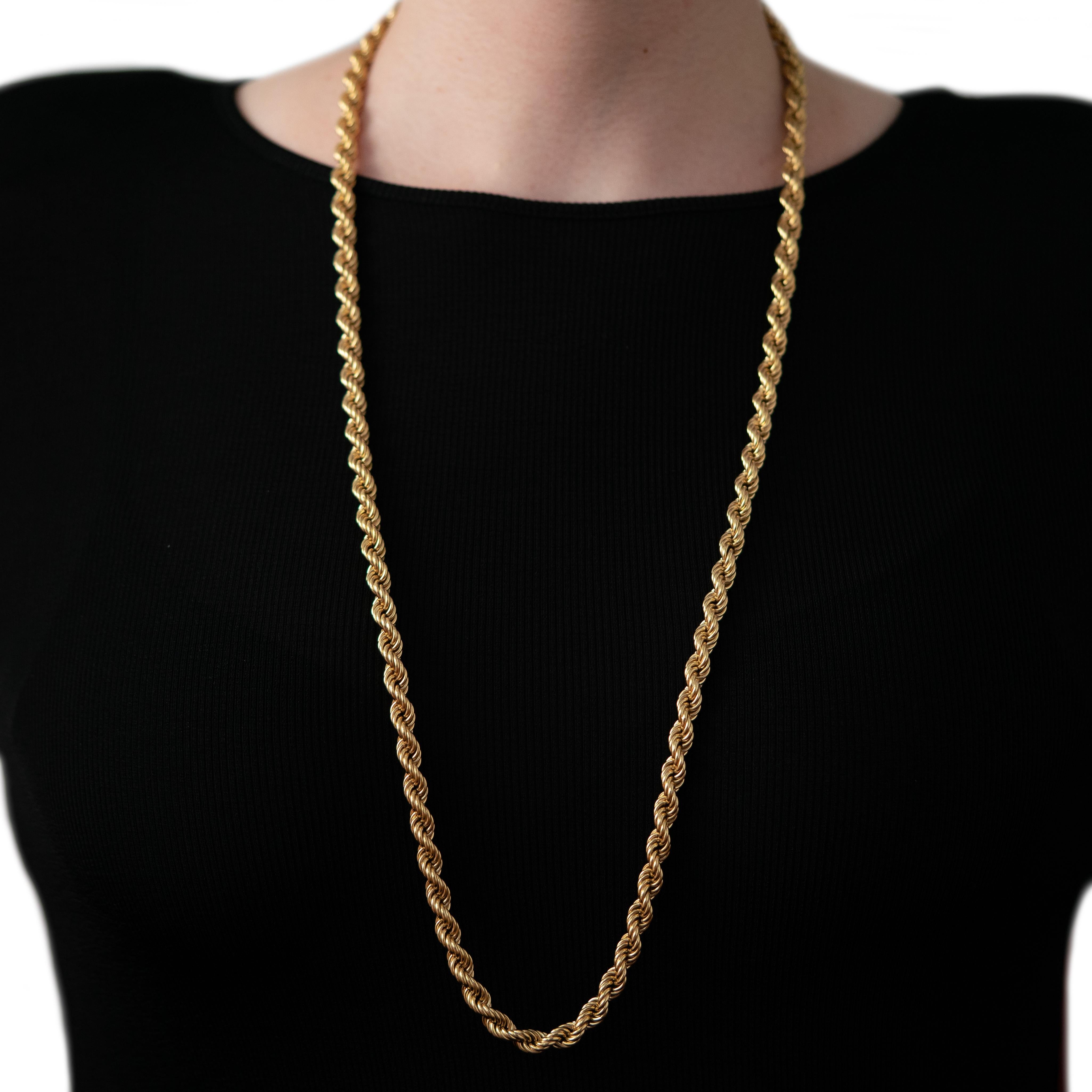 Modern Vintage Solid 18 Karat Yellow Gold Rope Chain, c.1980s For Sale