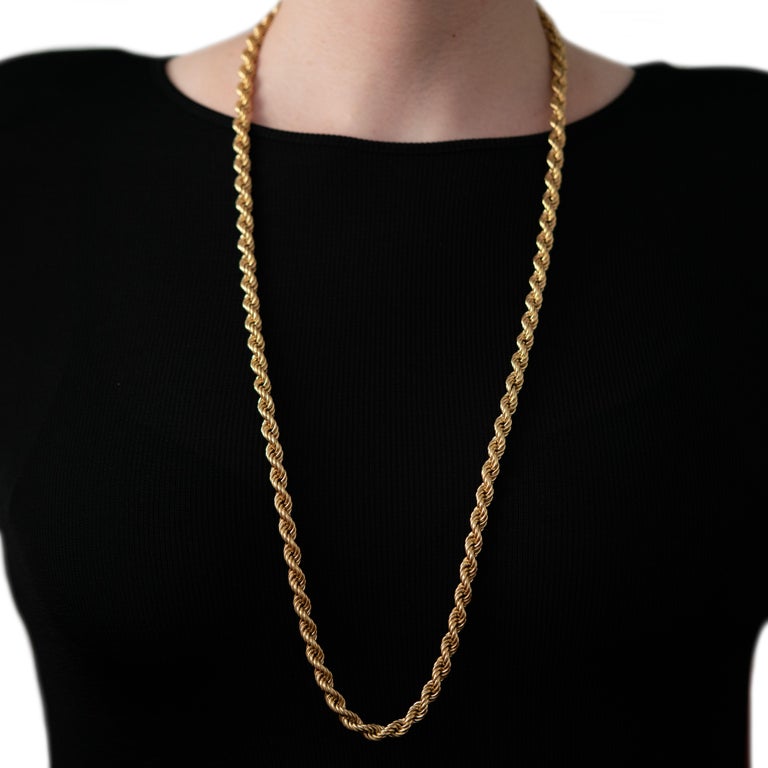 Vintage Solid 18 Karat Yellow Gold Rope Chain, c.1980s For Sale 1