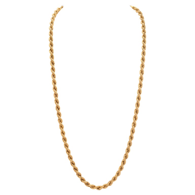 Vintage Solid 18 Karat Yellow Gold Rope Chain, c.1980s For Sale