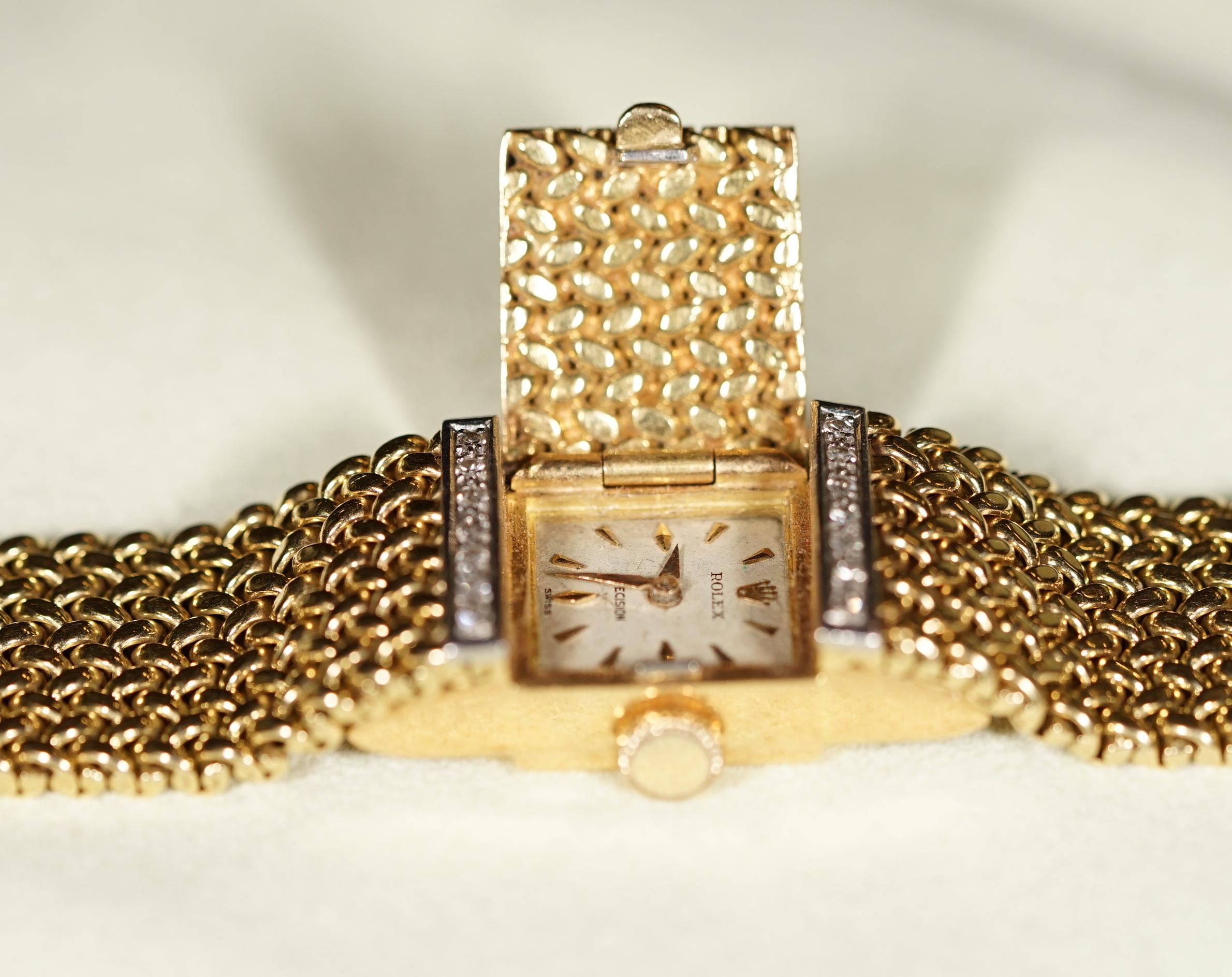 Vintage Solid 18-Carat Gold & Diamond Ladies Rolex Precision Bracelet Wristwatch 1