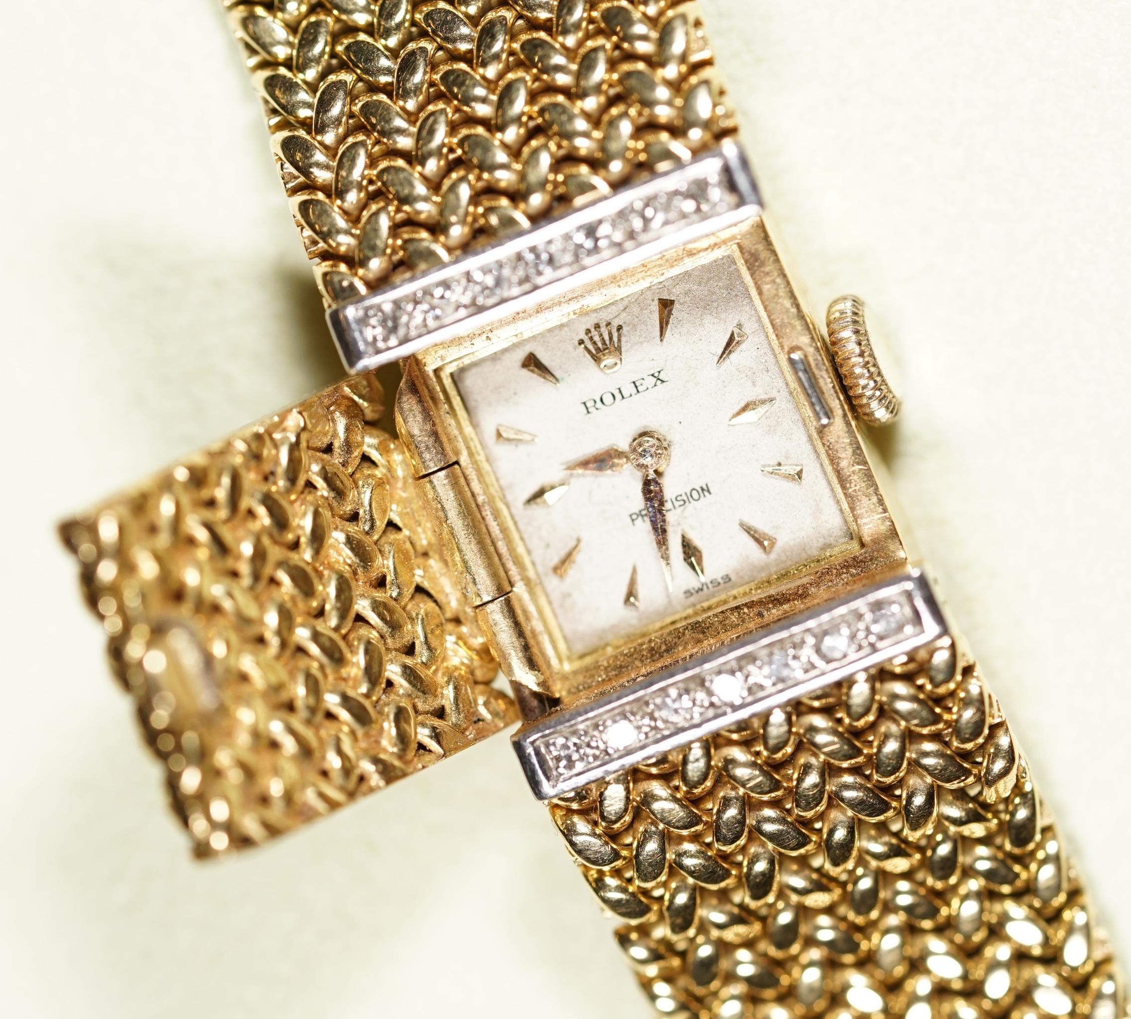 Vintage Solid 18-Carat Gold & Diamond Ladies Rolex Precision Bracelet Wristwatch 2