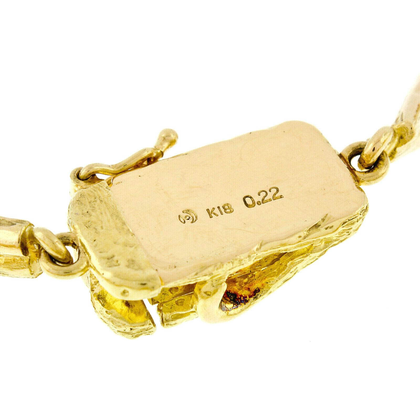 Vintage Solid 18k Gold Pearl Textured Flower & Diamond Statement Necklace 3