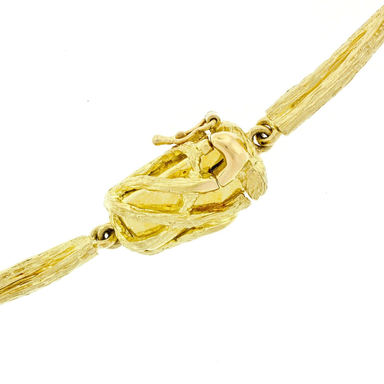 Women's Vintage Solid 18k Gold Pearl Textured Flower & Diamond Statement Necklace