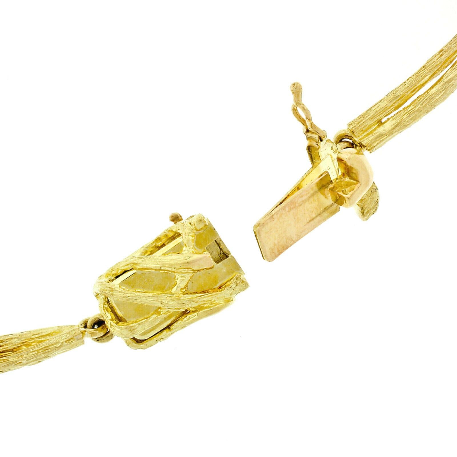 Vintage Solid 18k Gold Pearl Textured Flower & Diamond Statement Necklace 1