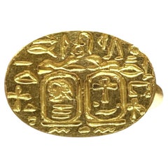 Anello con sigillo egiziano d'epoca in oro massiccio 18 carati